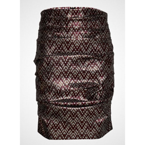 BIRGITTE HERSKIND Silver Red Metallic Brocade Ruched April Skirt - Size US 6 - Picture 3 of 15